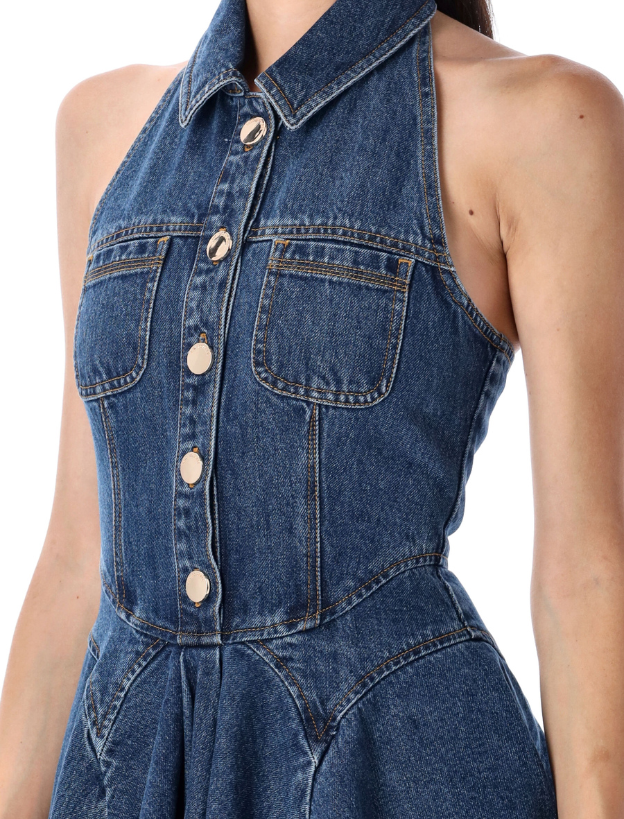 Denim sleeveless flared mini dress - Spazio Pritelli