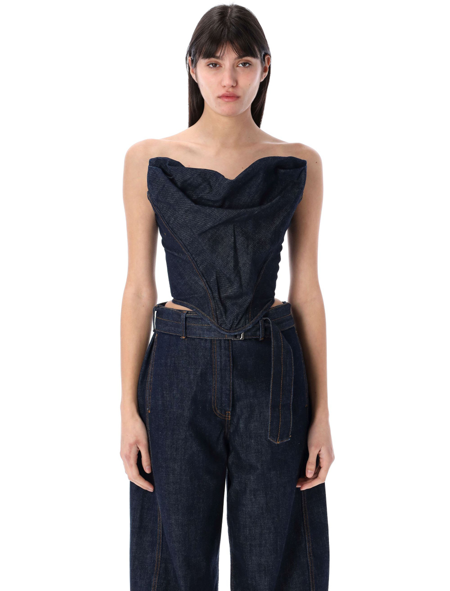 Draped strapless denim corset - Spazio Pritelli