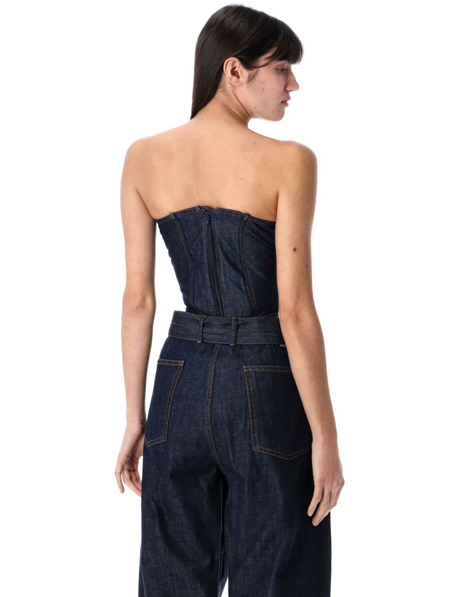 Draped strapless denim corset - Spazio Pritelli