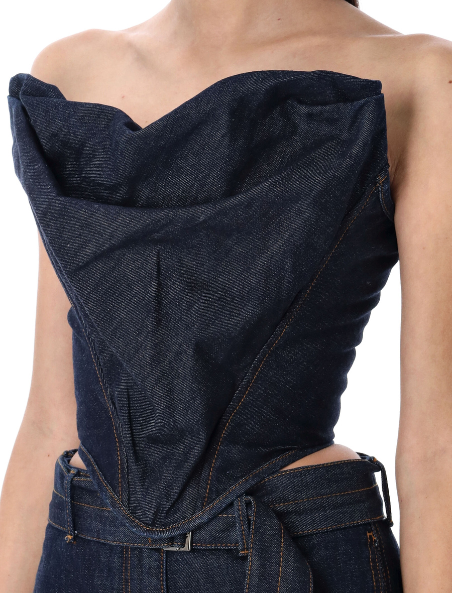 Draped strapless denim corset - Spazio Pritelli