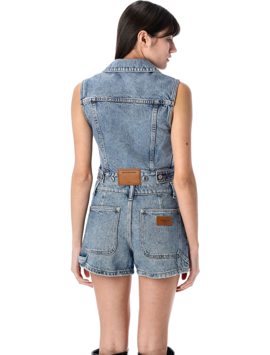 Clear Bead Hotfix denim vest - Spazio Pritelli