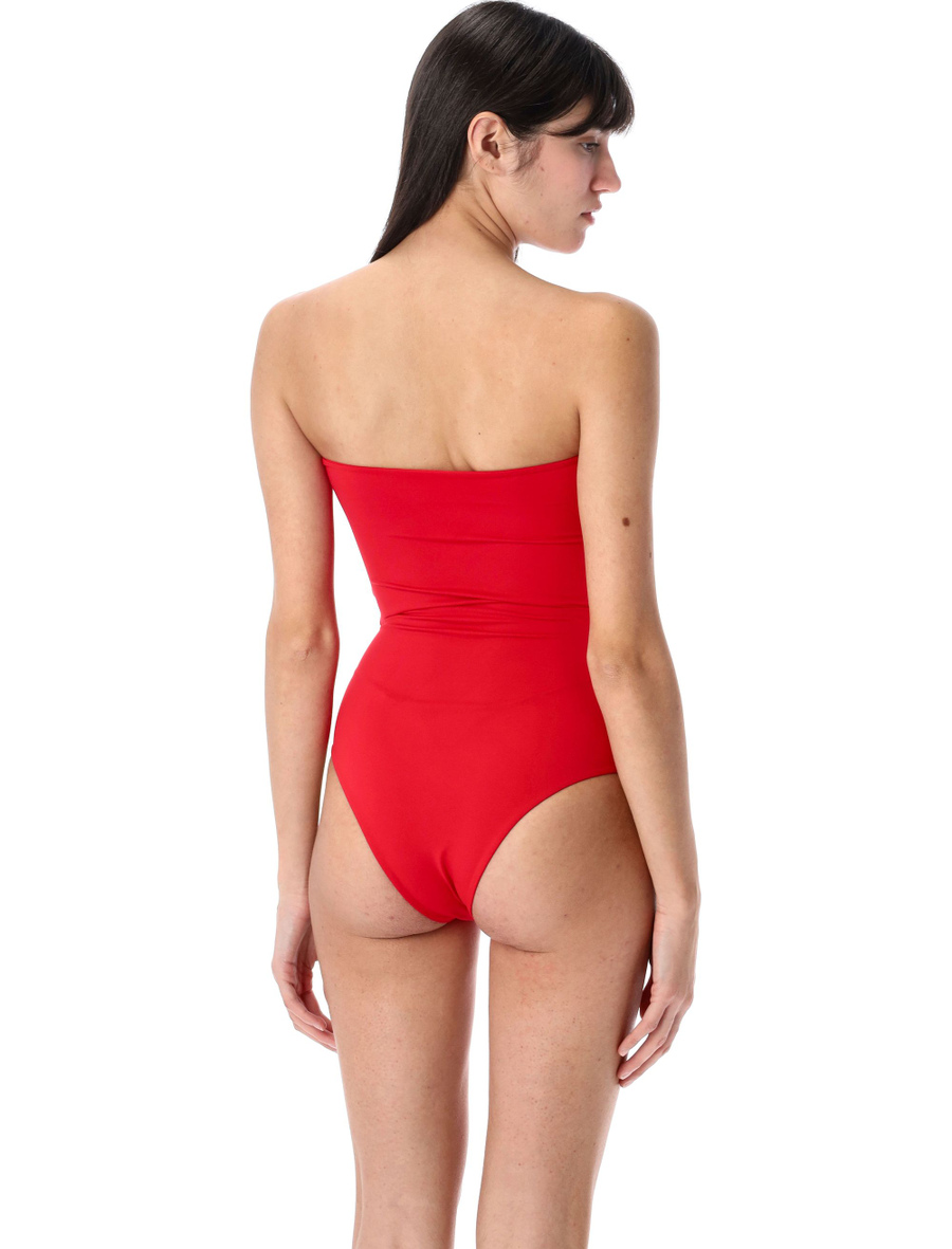 Flower appliqué strapless cutout swimsuit - Spazio Pritelli