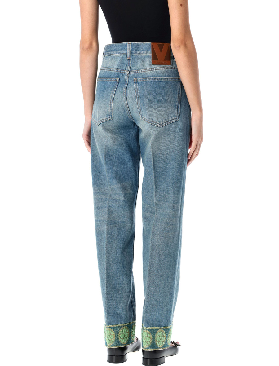 Jacquard trims denim pant - Spazio Pritelli