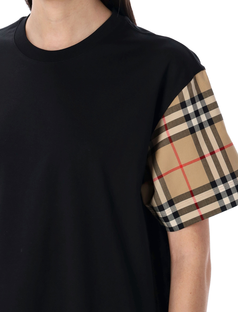 Check sleeve cotton t-shirt - Spazio Pritelli