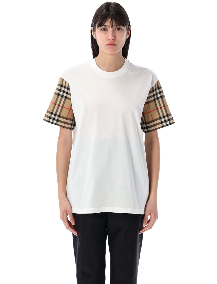 Check sleeve cotton t-shirt - Spazio Pritelli