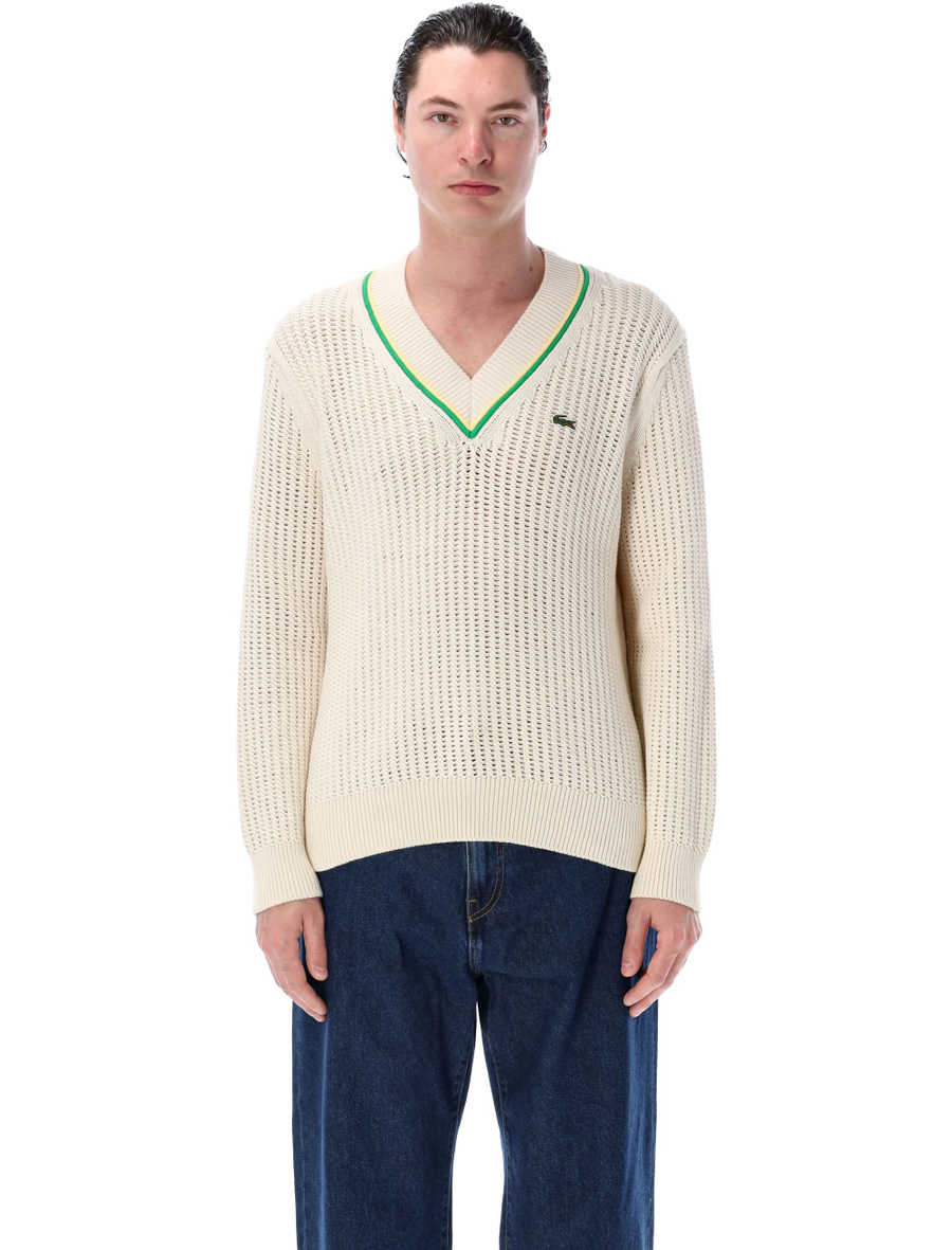 V-Neck striped tennis sweater - Spazio Pritelli