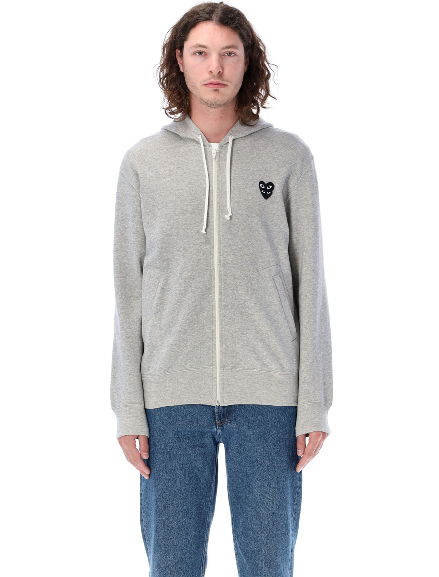Zipped hoodie with black double-heart patch - Spazio Pritelli