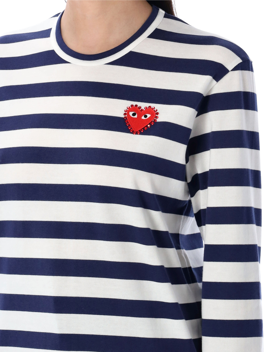 Rhinestones heart striped t-shirt - Spazio Pritelli