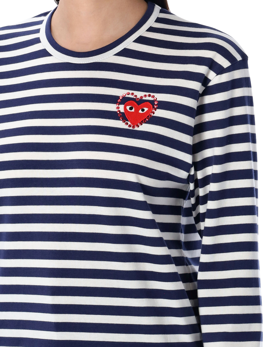 Rhinestones heart striped t-shirt - Spazio Pritelli