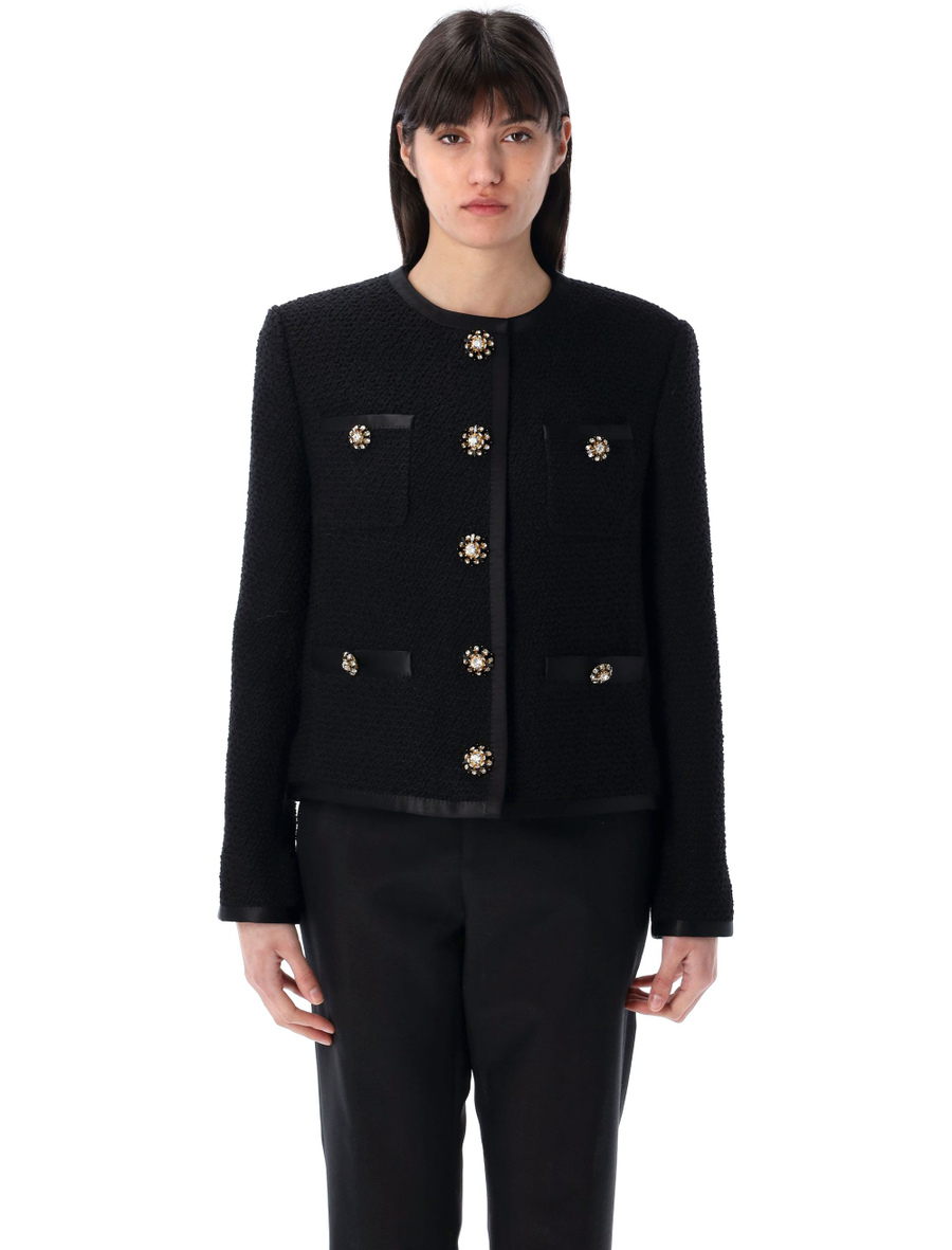 Cropped single-breasted bouclé tweed jacket - Spazio Pritelli