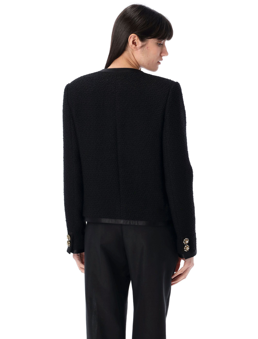 Cropped single-breasted bouclé tweed jacket - Spazio Pritelli