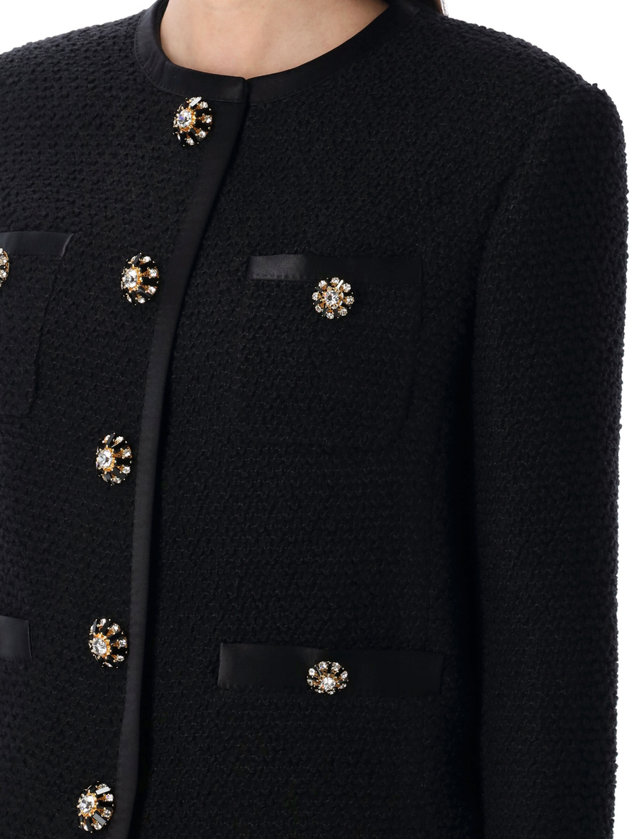 Cropped single-breasted bouclé tweed jacket - Spazio Pritelli