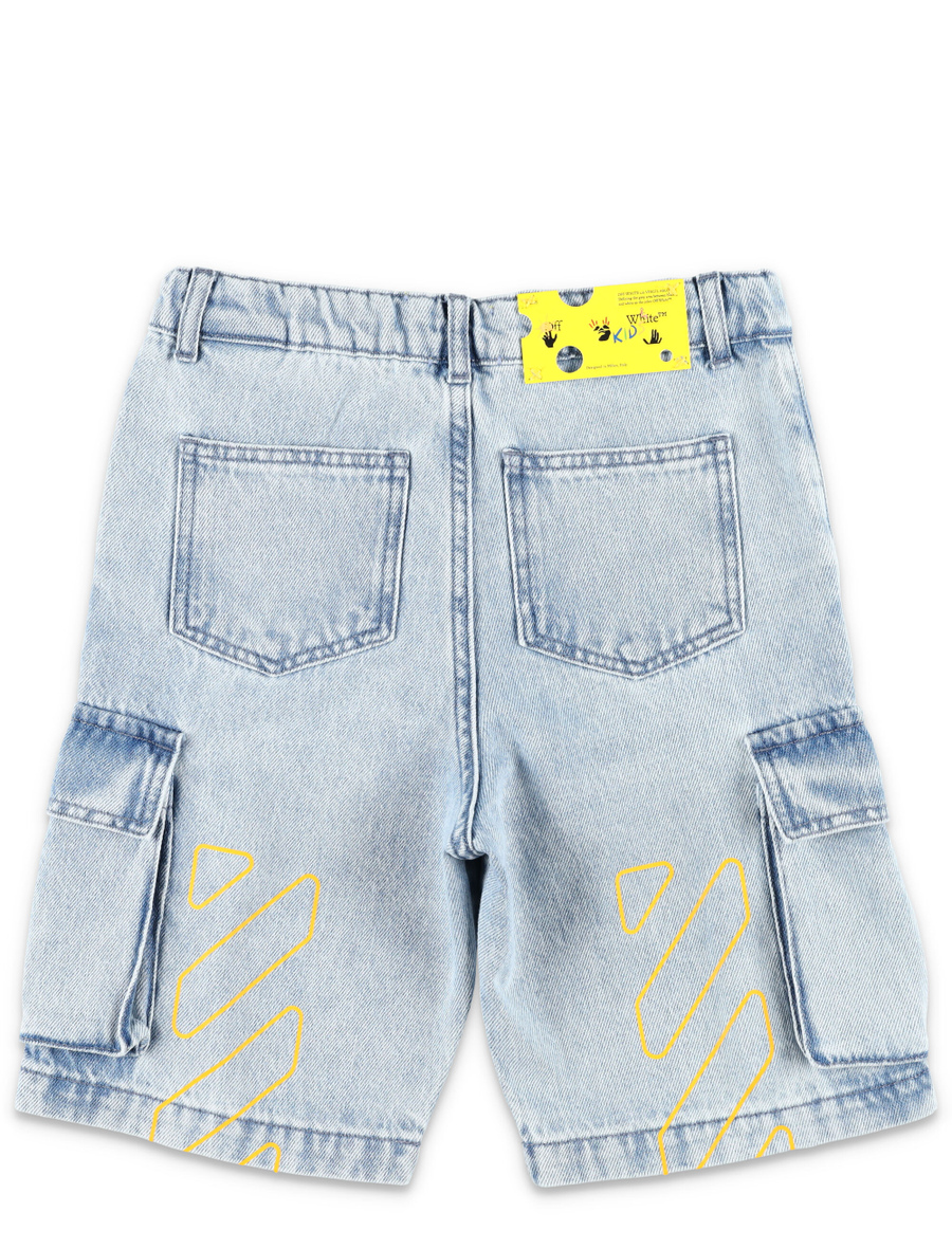 Kid - Diagonal Bookish cargo denim shorts - Spazio Pritelli