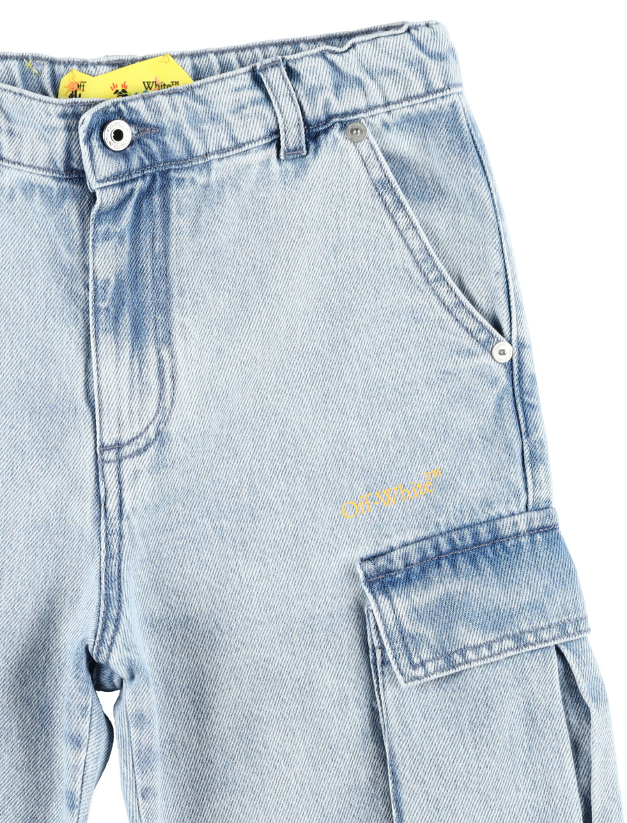 Kid - Diagonal Bookish cargo denim shorts - Spazio Pritelli