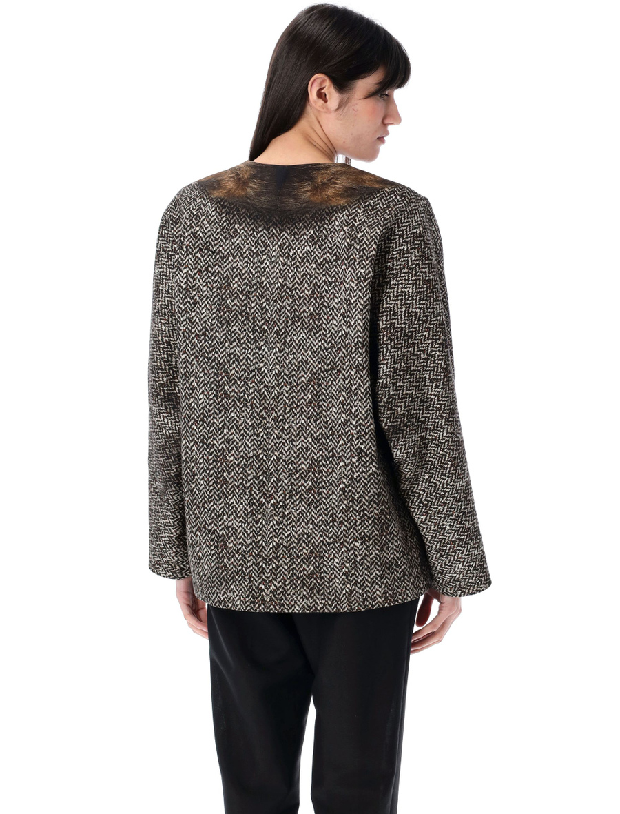 Single-breasted printed drill caban jacket - Spazio Pritelli