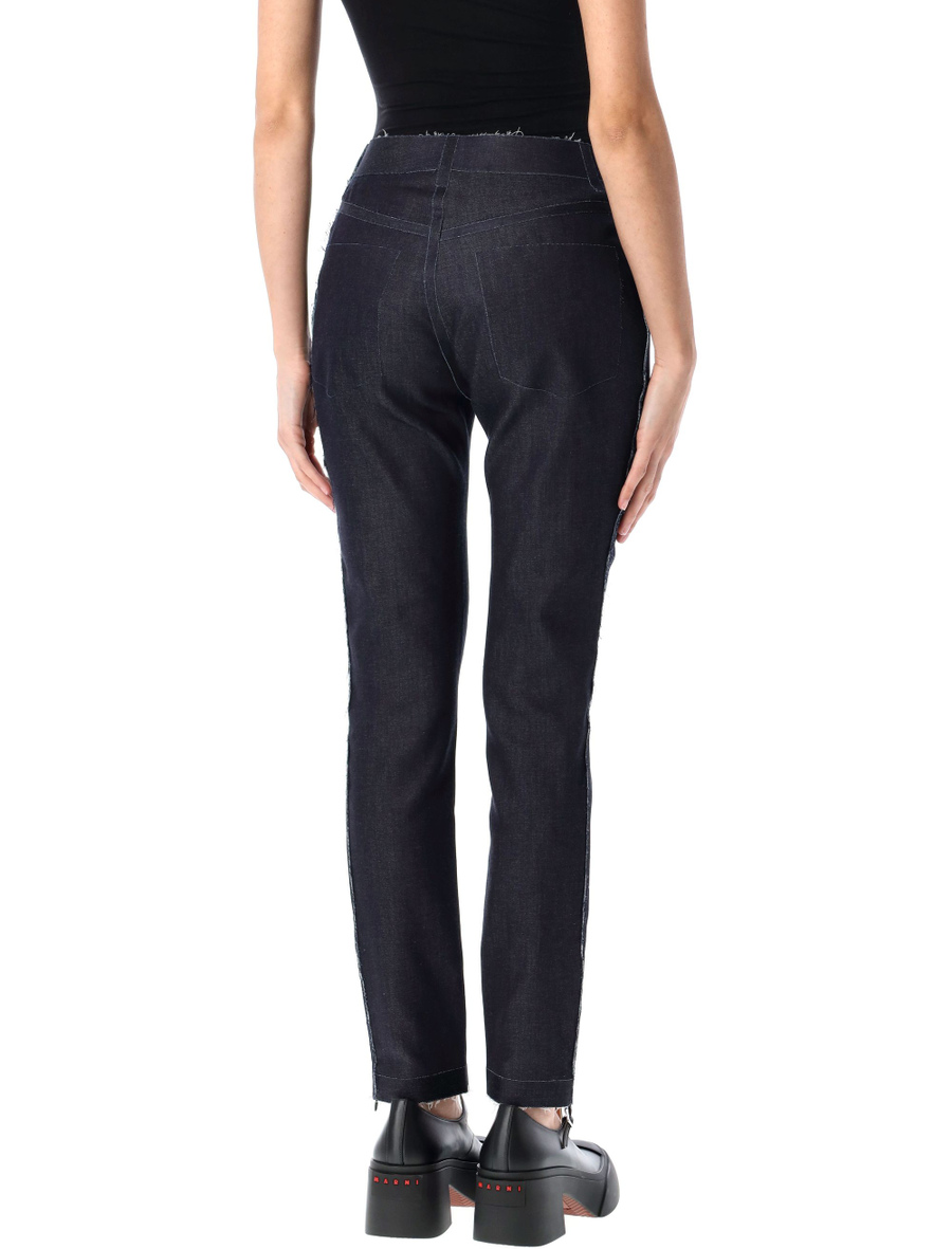 Stretch denim trompe l'oeil trousers - Spazio Pritelli