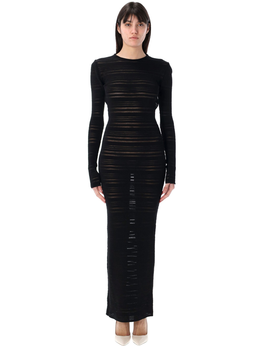 Striped sheer knit long dress - Spazio Pritelli
