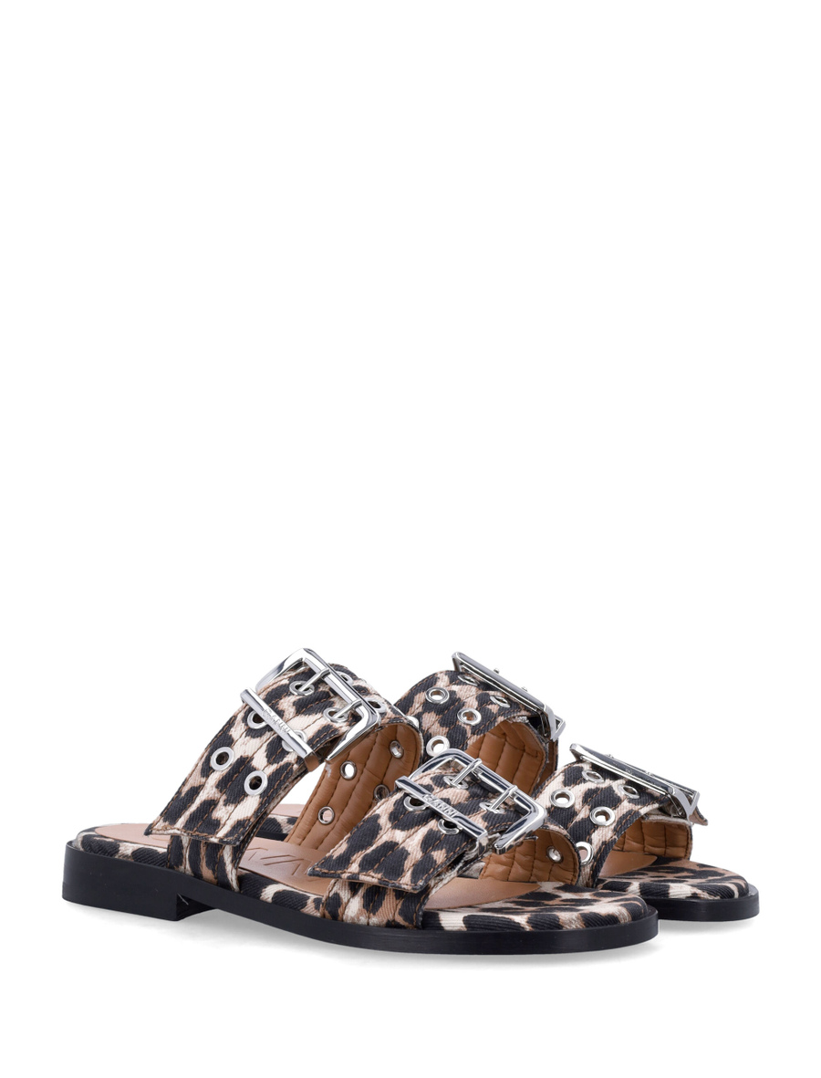 Denim Feminine buckle two-strap sandals - Spazio Pritelli
