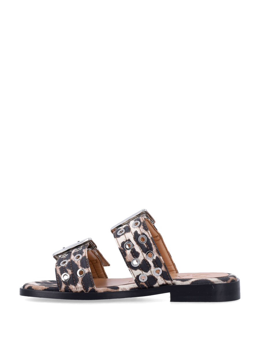 Denim Feminine buckle two-strap sandals - Spazio Pritelli