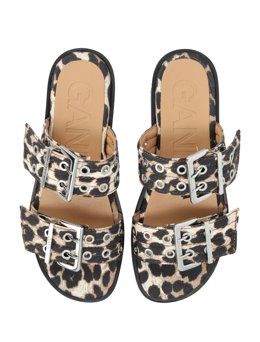 Denim Feminine buckle two-strap sandals - Spazio Pritelli