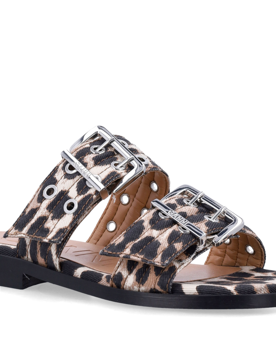 Denim Feminine buckle two-strap sandals - Spazio Pritelli